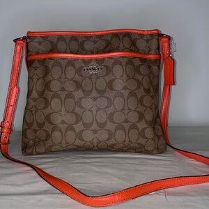 Coach Signature Brown and Orange Shoulder Bag